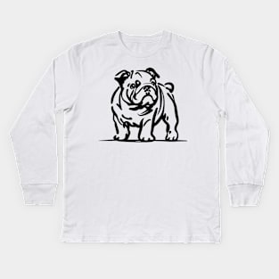 This is a simple black ink drawing of a bulldog Kids Long Sleeve T-Shirt